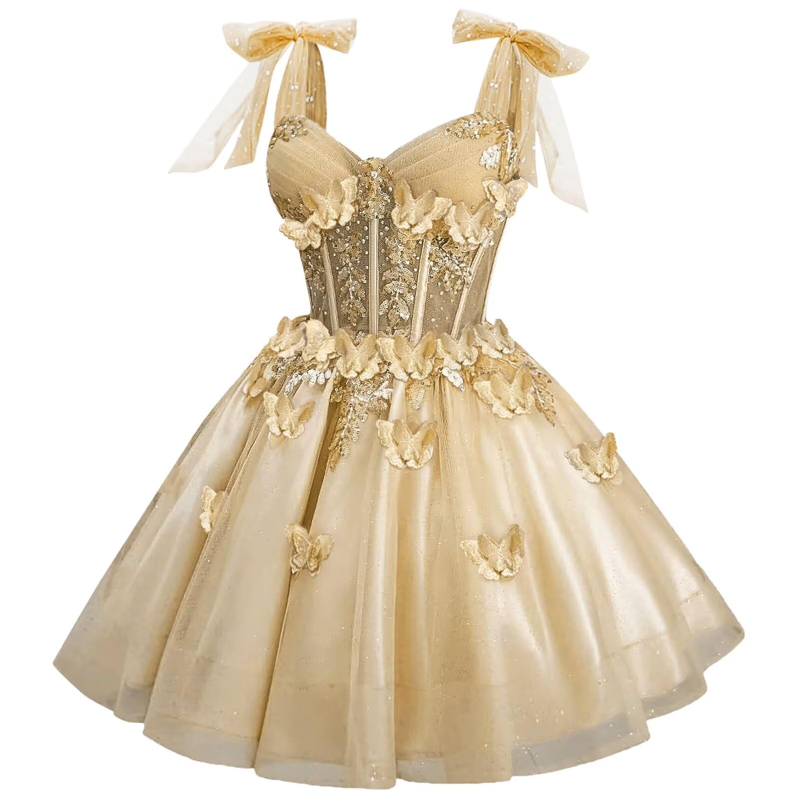 KPDFIF 3D Butterfly Homecoming Dresses Bow Straps Prom Dresses Short Lace Applique Sweetheart Tight Mini Dress