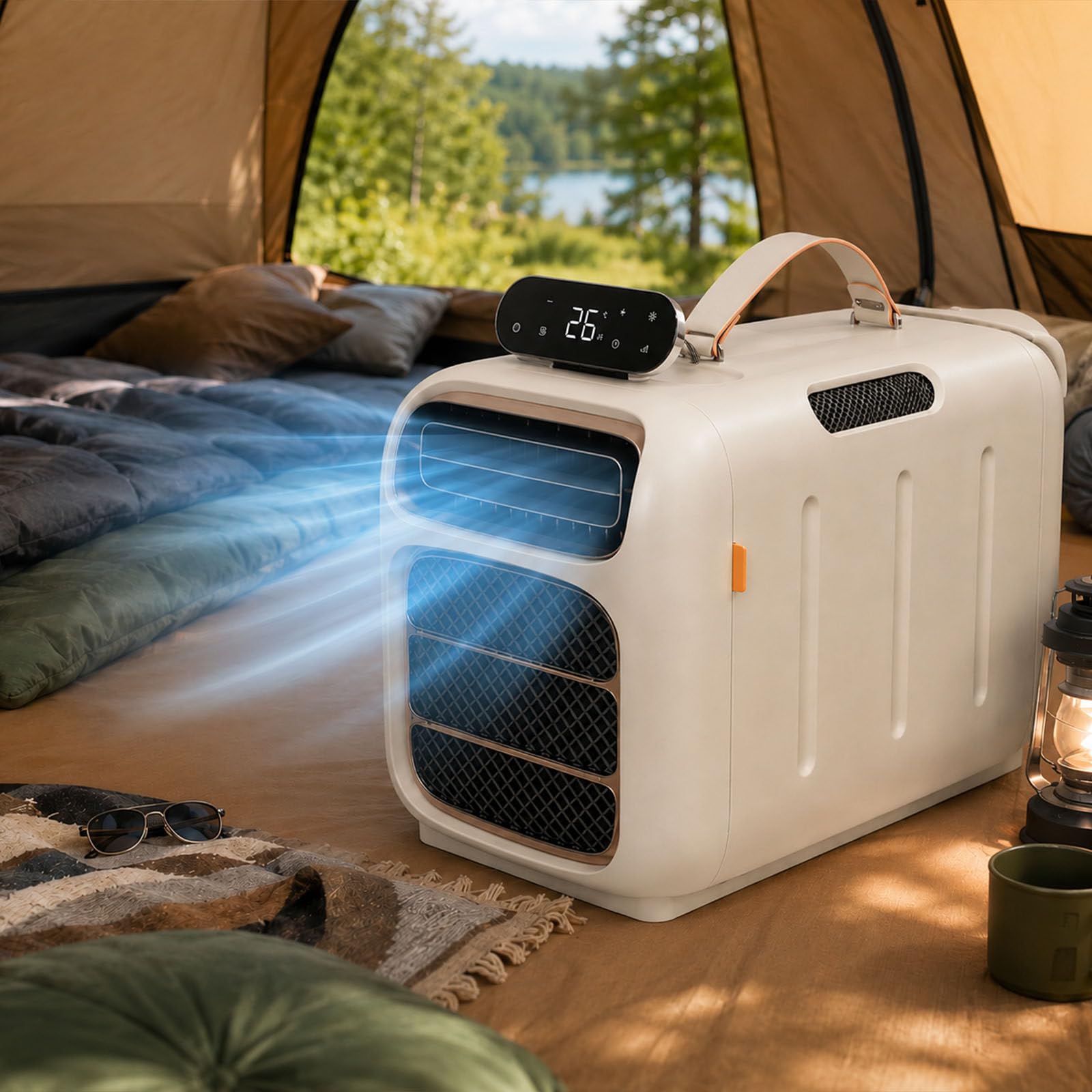 ErShangMao Portable Tent & Rv Ac Unit, Mobile Air Conditioner For Small Spaces, 4700 Btu Camping Ac Unit With Optional 800w Heat Module, 45 Db Airflow, Touch Panel, Remote, Rv Tent Cooling+Heating