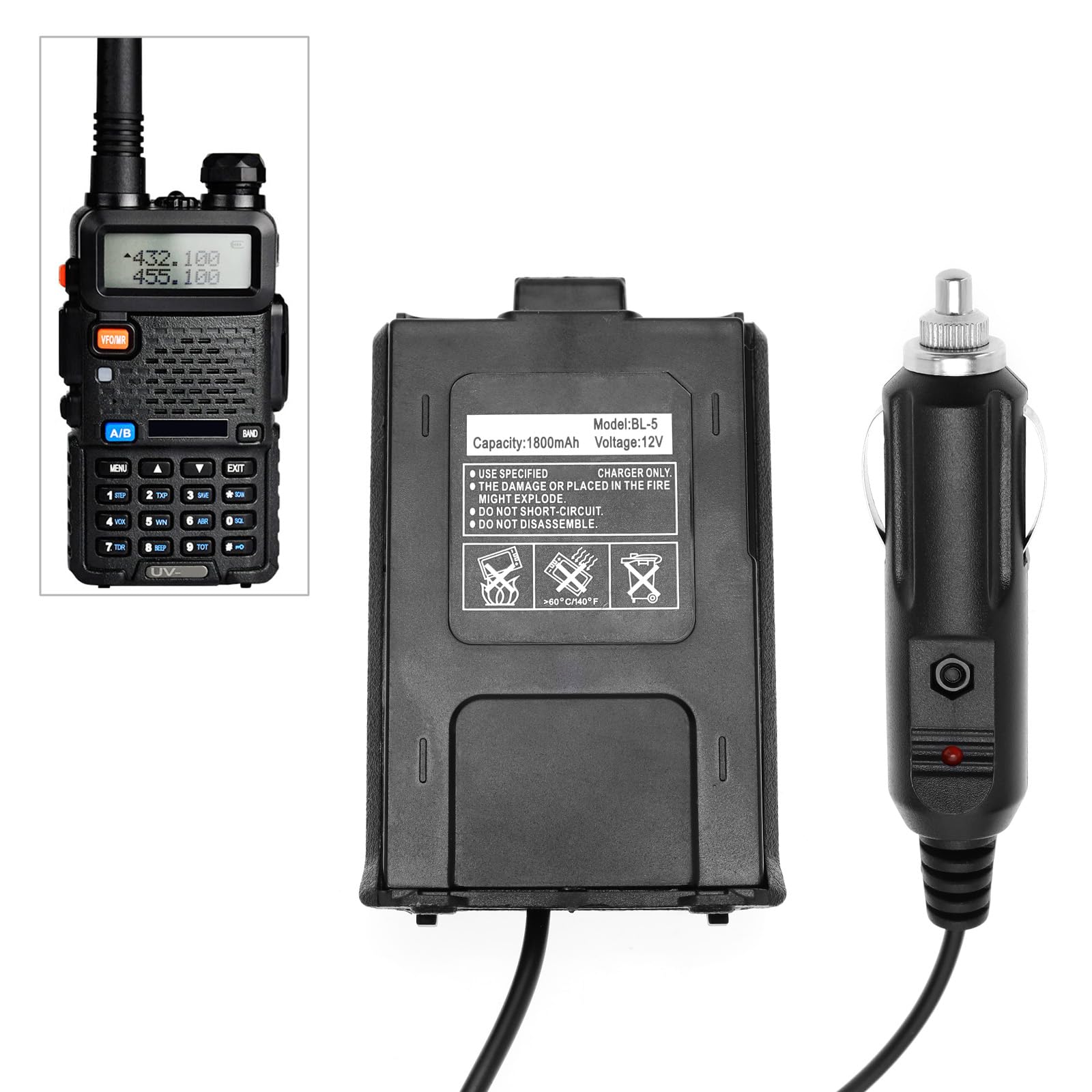 ECSiNG Adattatore di Alimentazione per Auto Baofeng UV-5R 12V Nero
