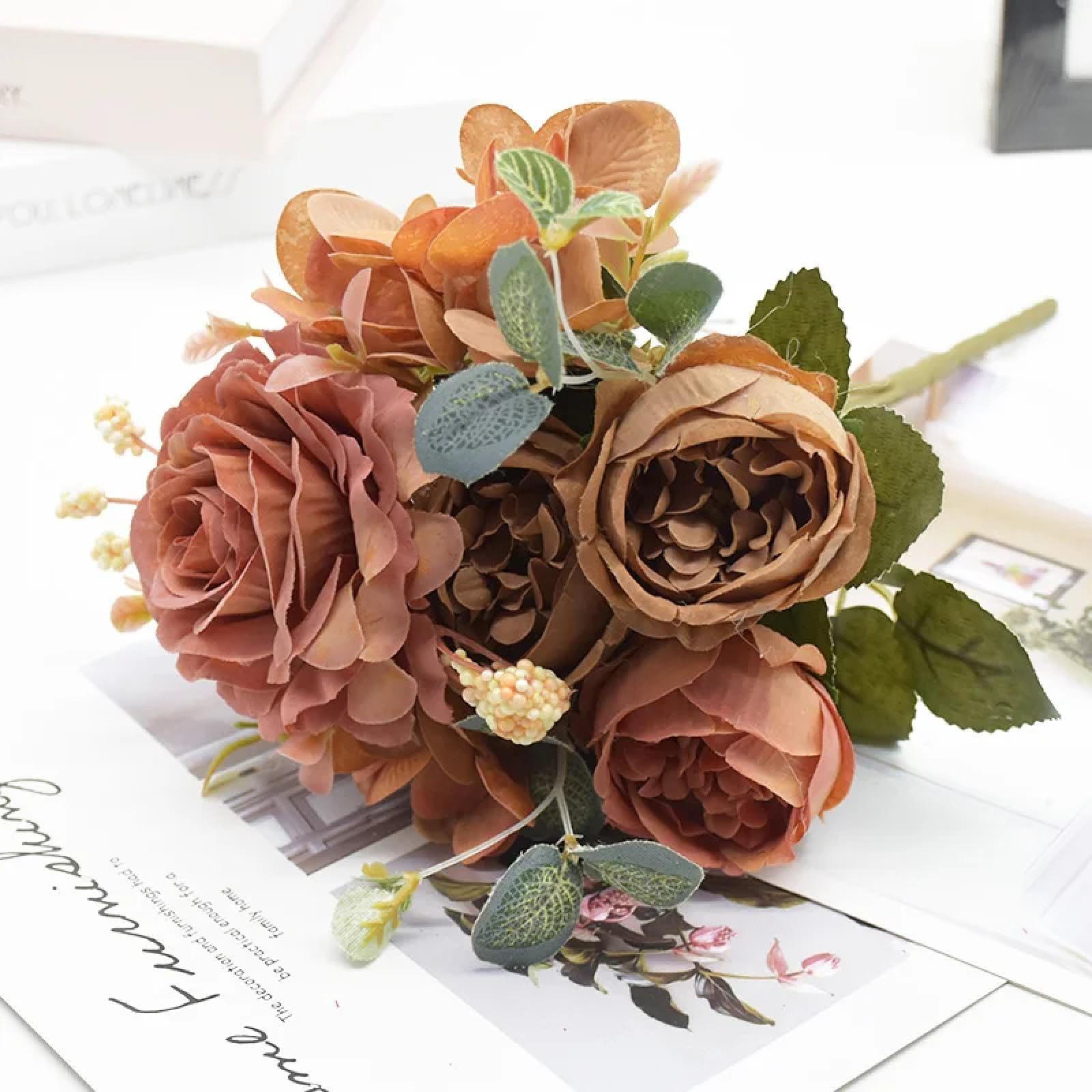 Bouquet de pivoines artificielles et fausses fleurs pour couronne de mariage et bricolage