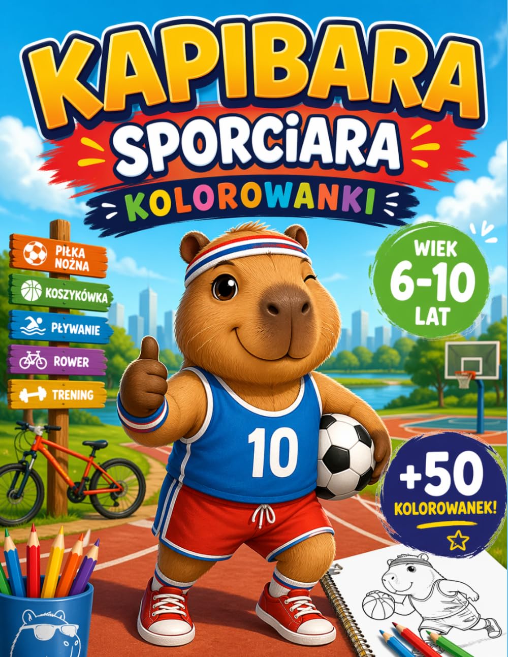 Kapibara Sporciara – Kolorowanki dla dzieci 6–10 lat: Ponad 50 sportowych kolorowanek z uroczą kapibarą – kreatywna zabawa i rozwój dla dzieci
