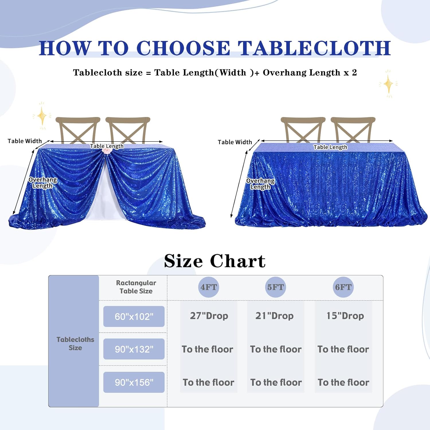 SoarDream Glitter Sparkly Tablecloth Sequin Navy Blue Table Cloths Cover 90x156 Inches for Independence Day Wedding Birthday Party Sequin Overlay Table Decoration