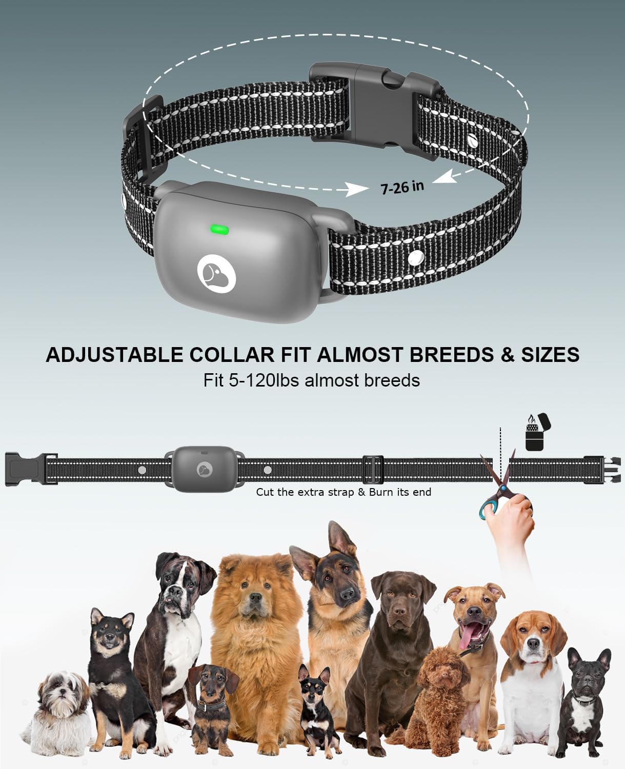 Dog Shock Collar with 2600FT Range, Security Lock, IP68 Waterproof Dog Training Collar with 3 Modes Beep/Vibration/Shock, Rechargeable Ecollar Suitable for Small Medium Large (Gray)