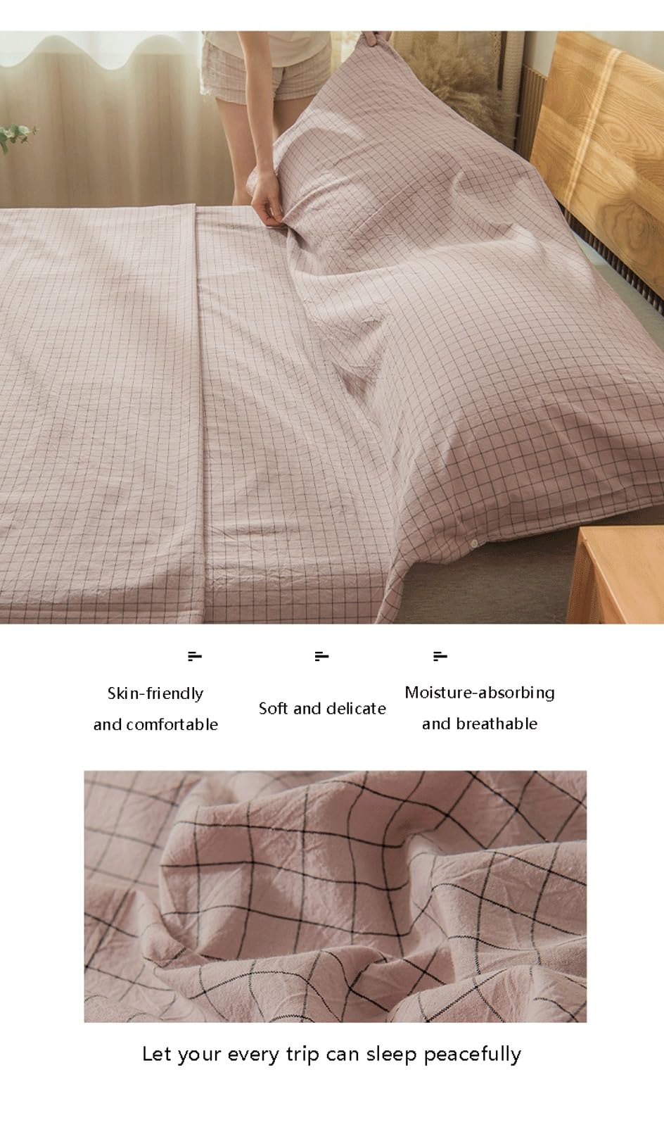 RUZGAR Drap de Sac de Couchage 100% Coton for Adulte, Sac de Couchage et Draps de Voyage Simple Double, Drap de Sac de Couchage de Camping, Draps de Camping