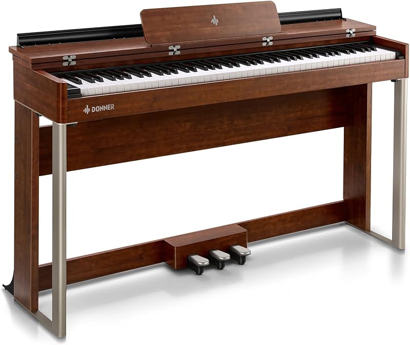 Piano digital con teclado ponderado de acción de martillo graduado dinámico de 88 teclas, piano digital vertical DDP-200 para profesionales con pantalla LCD/5 reverberaciones/BT MIDI/tres pedales