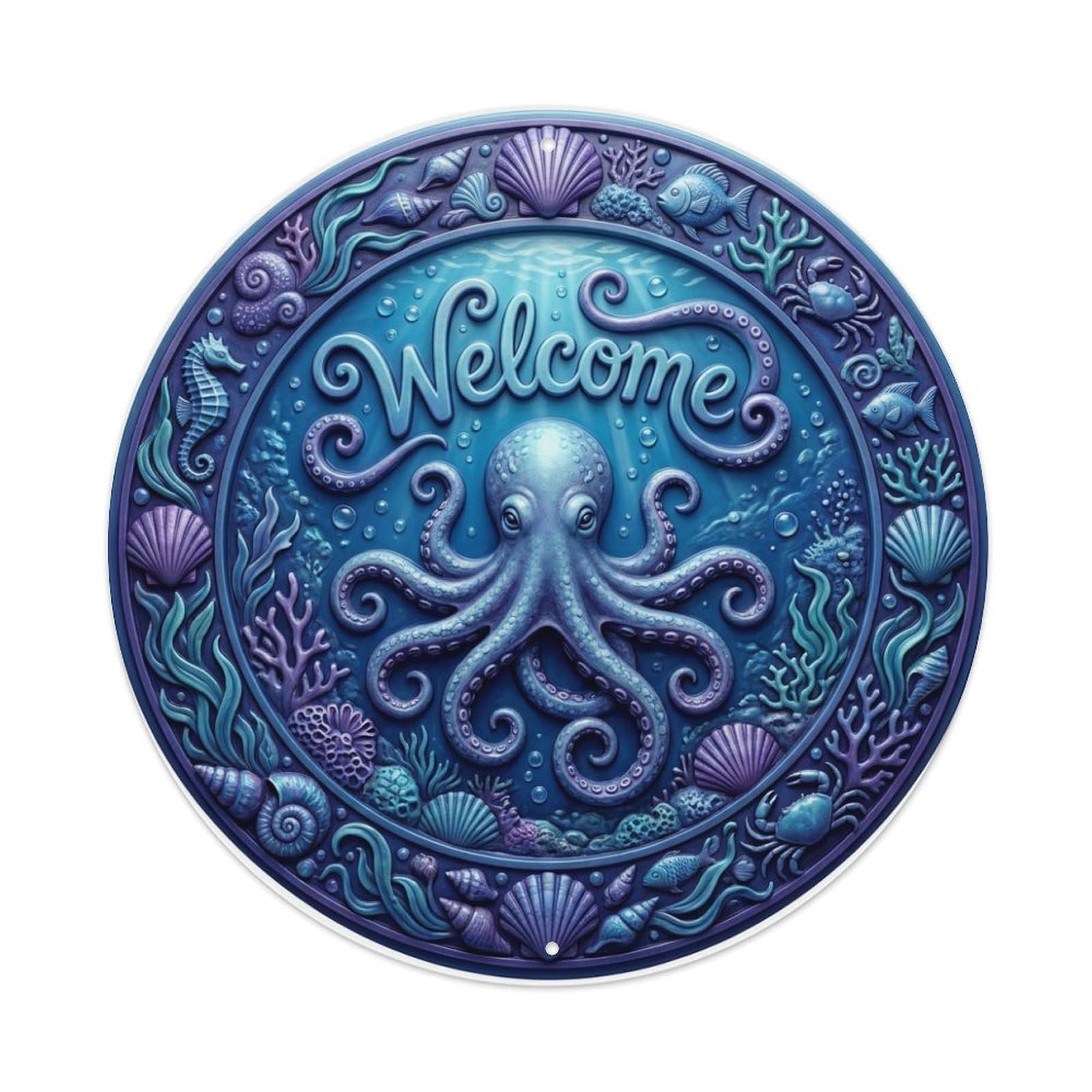 Tgrcjimh Style Metal Tin Sign Octopus Waves Welcome Deep Ocean