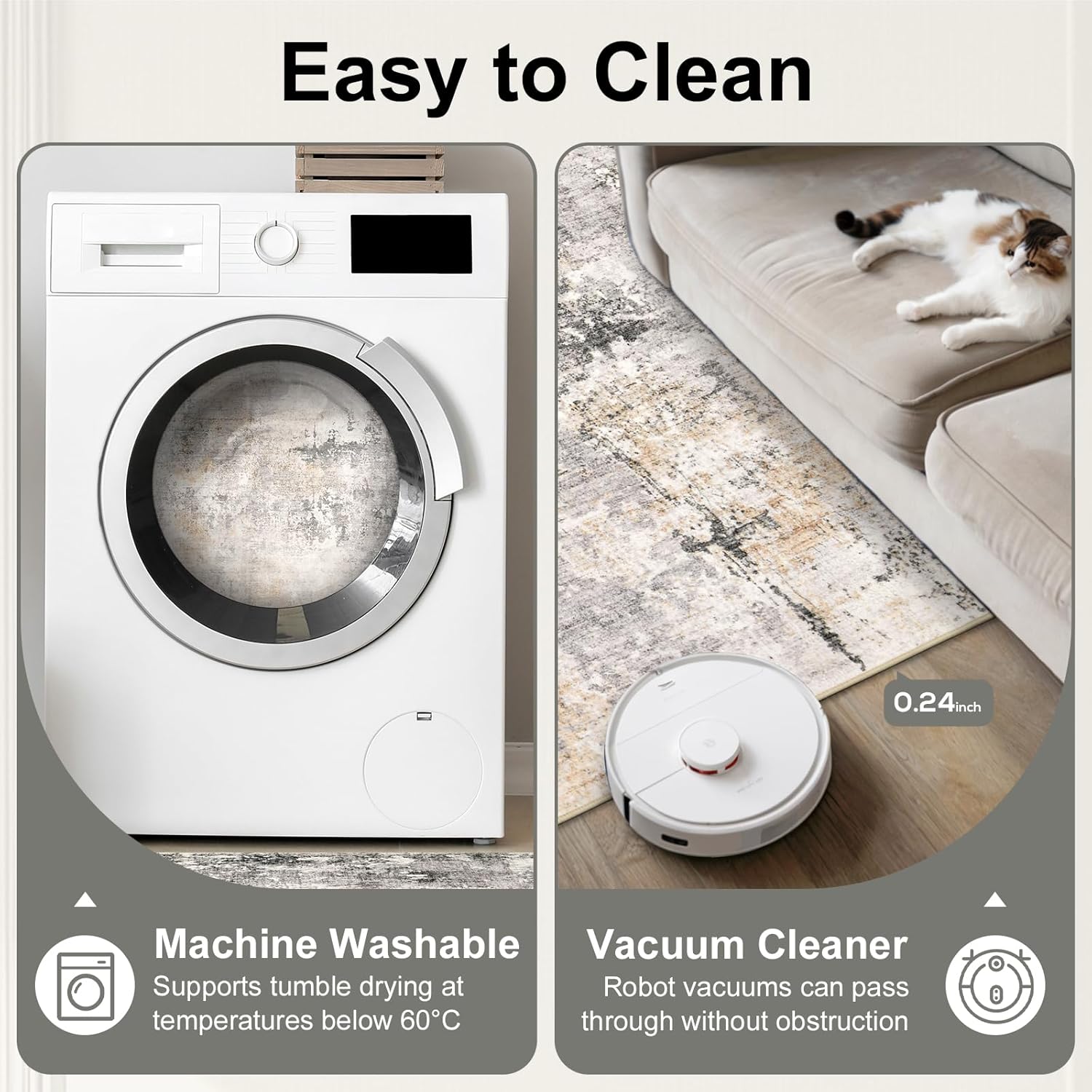 Area Rug Living Room Rugs - 8x10 Modern Abstract Soft Indoor Neutral Washable Rug Stain Resistant Non-Slip Low Pile Carpet for Bedroom Dining Room Home Office - Charcoal Grey