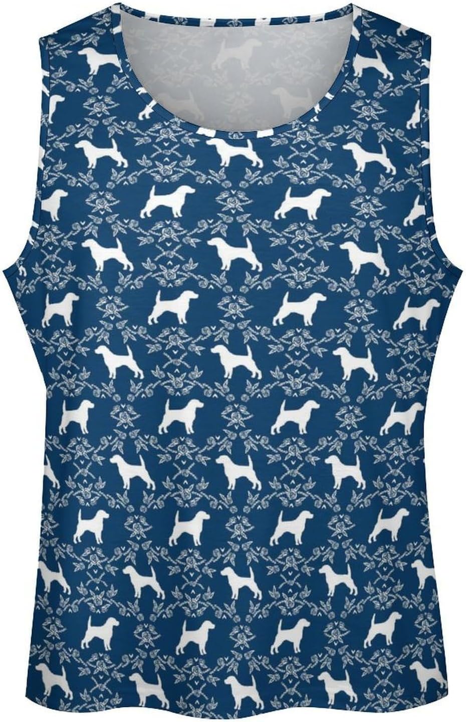 Beagle Silhouette Florals Dog Breed Pattern Mens Tank Tops Sleeveless Muscle Shirts Beach Casual Gym Shirt Vest Tee Tops