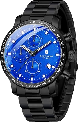 SAPPHERO Mens Wrist Watches - Chronograph Watches for Men, Luxury Stainless Steel, Waterproof Quartz Watch for Business, Casual, and Sports, Stylish Gift for Him