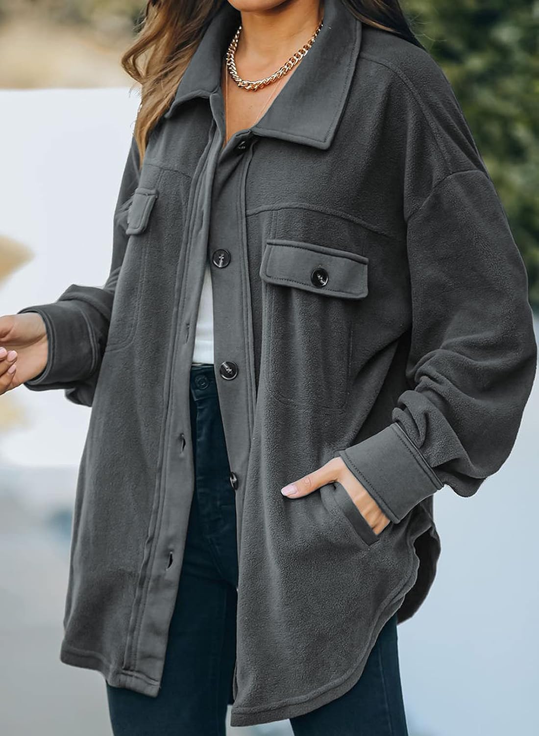 Astylish Women Casual Coat Long Sleeve Shacket Shirts Jacket with Pockets : Clothing, Shoes & Jewelry