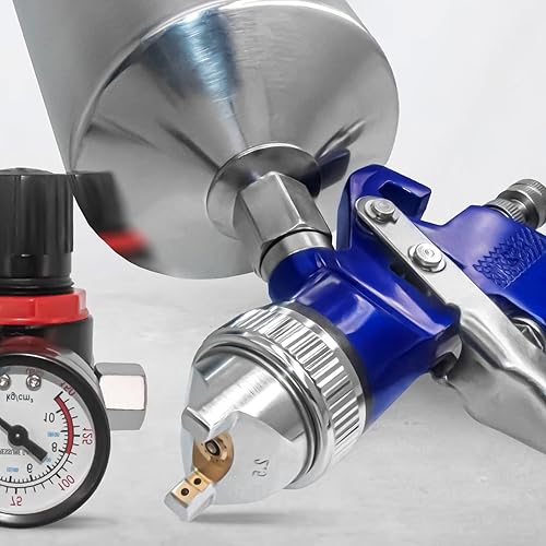 Miniatura 7 de Kit de pistola de pintura automática: pistola de pulverización de alimentación por gravedad HVLP con boquillas de 0.055 in, 0.067 in y 0.098 in,