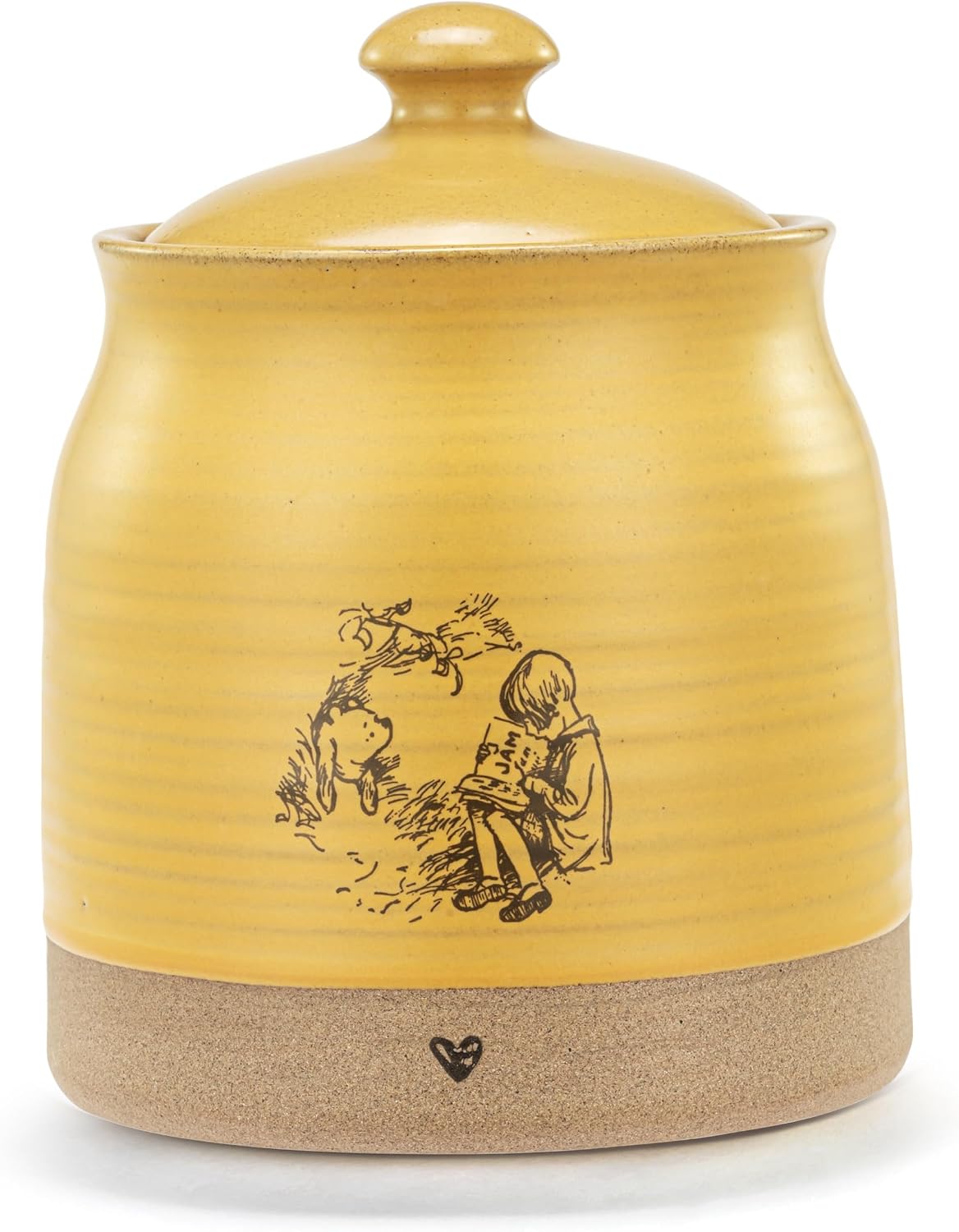 DEMDACO Winnie-the-Pooh Yellow Stoneware Kindness Honey Pot - Honey Pot Cookie Jar - Countertop Snack Jar - Simple Color Palette - Hand-Thrown Feel - Raw Clay-Like Bottom - Whimsical Design