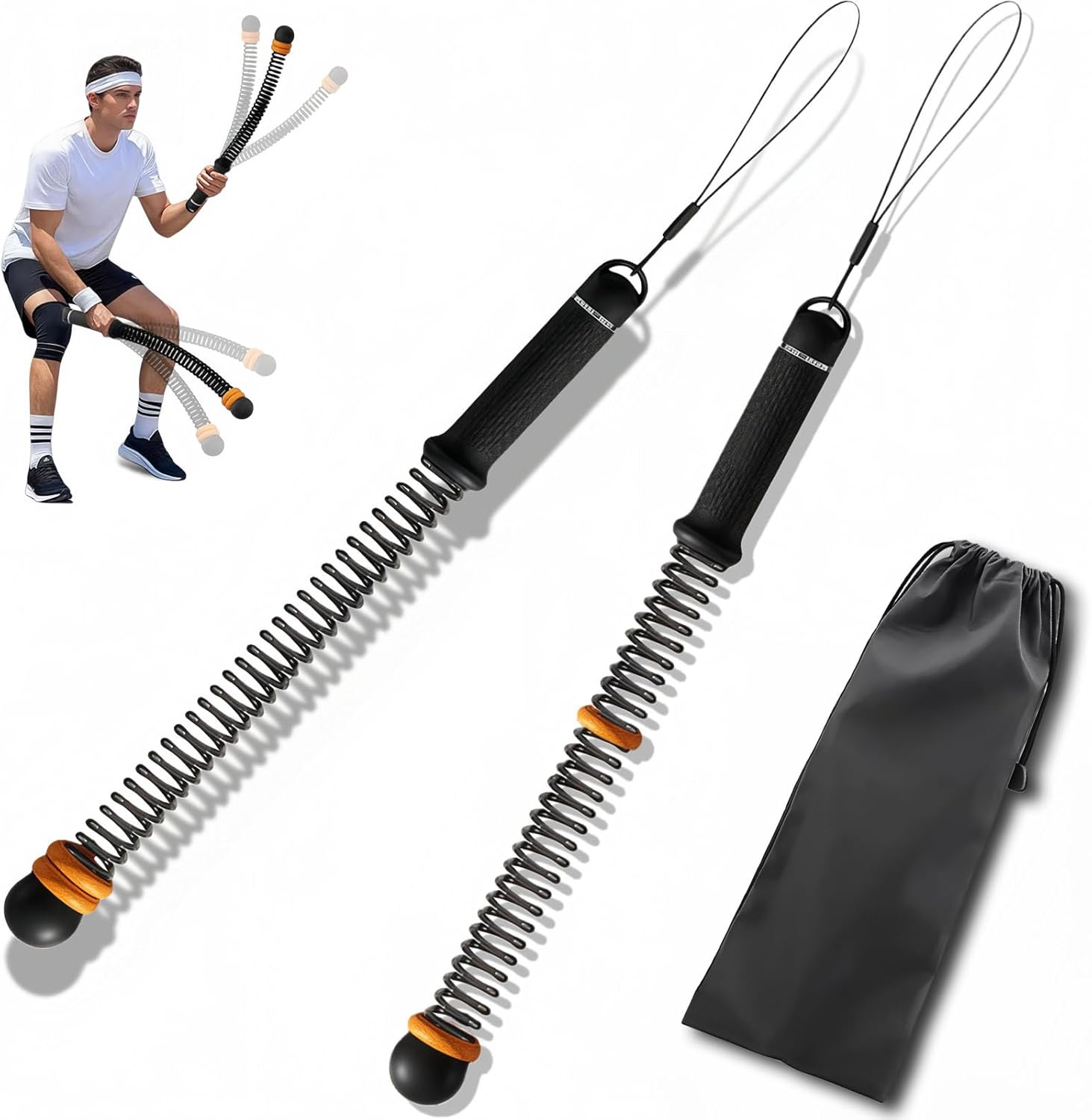 2Pcs Ropeless Battle Ropes for HIIT, Cardio, Strength & Low-Impact Training, Portable Weighted Home Gym Equipment Non-Slip Handle, Cordless Battle Ropes for Men & Women, Upgrad Battle Rope with Bag