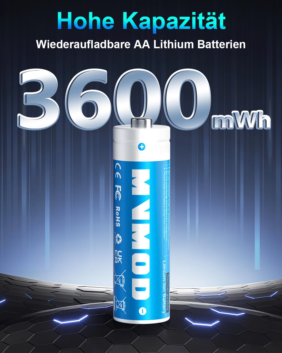 Pilas recargables de litio AA 12 unidades con cargador, 3600 mWh 1,5 V de litio recargables para operaciones diarias, teclados, ratón inalámbrico, color azul