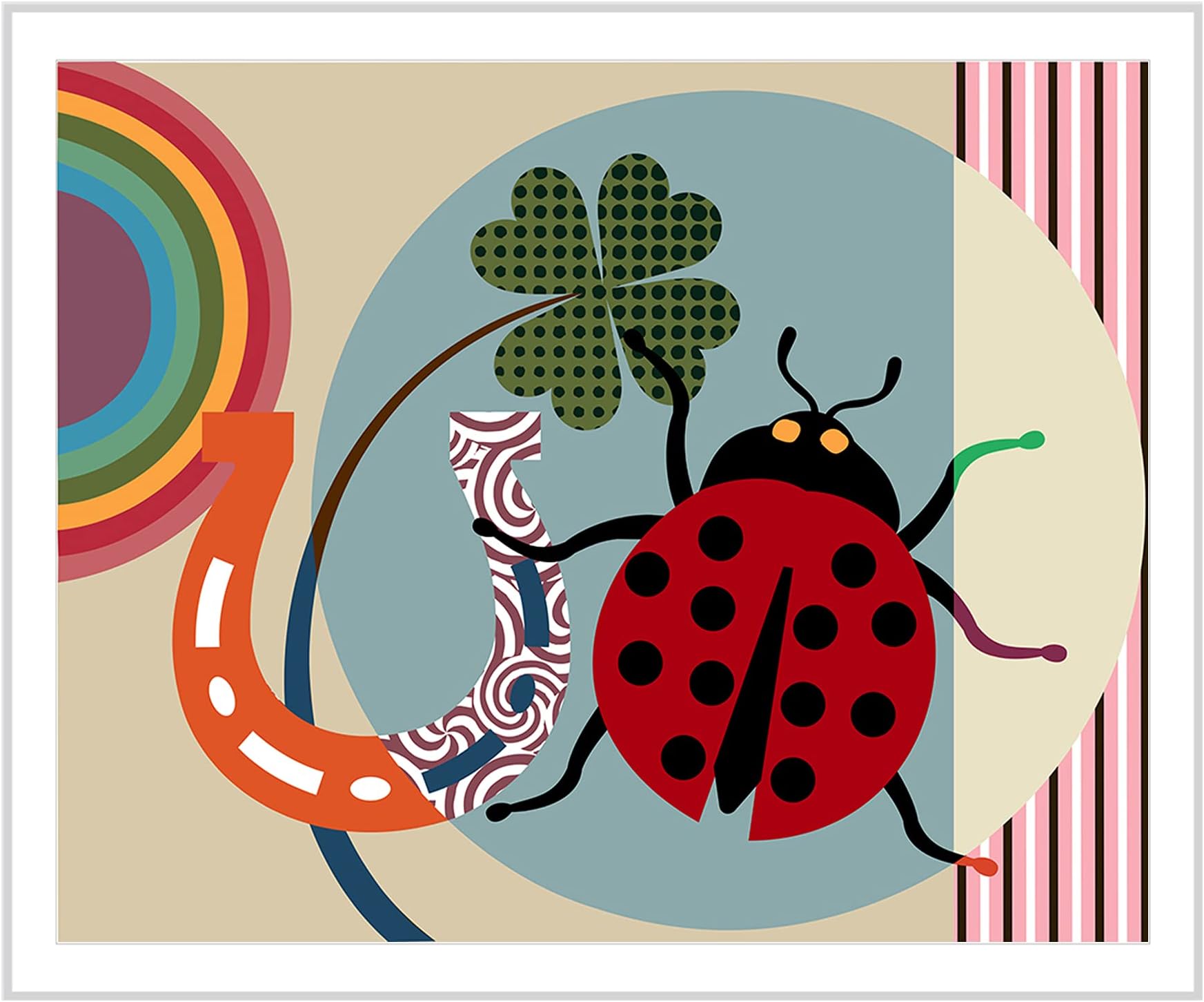 Good-luck Charm Gift Ladybug Art Horse Shoe Decor Painting Unframed