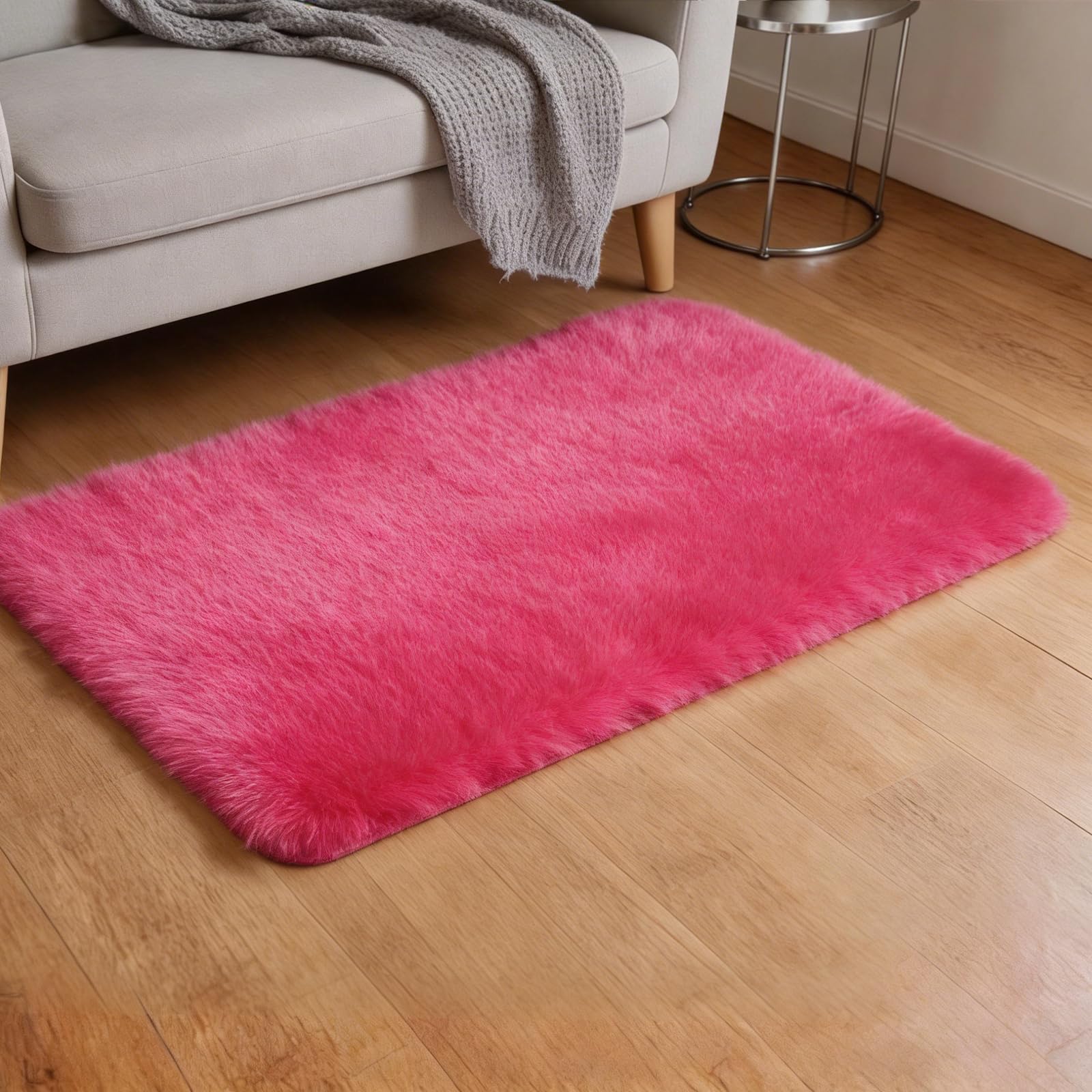sourcing map Small Fluffy Rug 40x60cm Fluffy Carpet Mat Rose Red