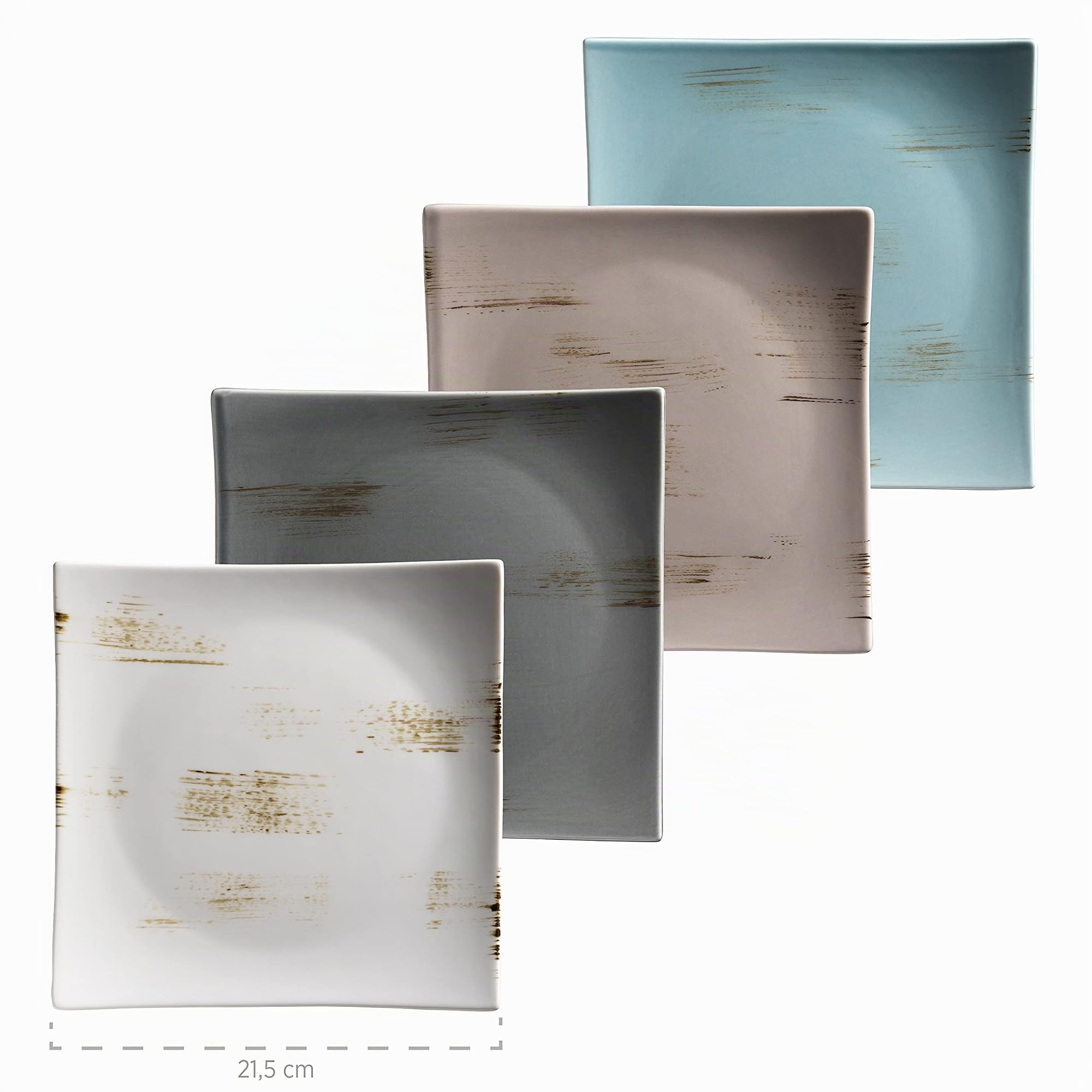 MÄSER 931448 Serie Derby, set di stoviglie premium con piatti quadrati per 4 persone in qualità gastronomica, servizio moderno combinato, 16 pezzi, colori pastello, porcellana durevole