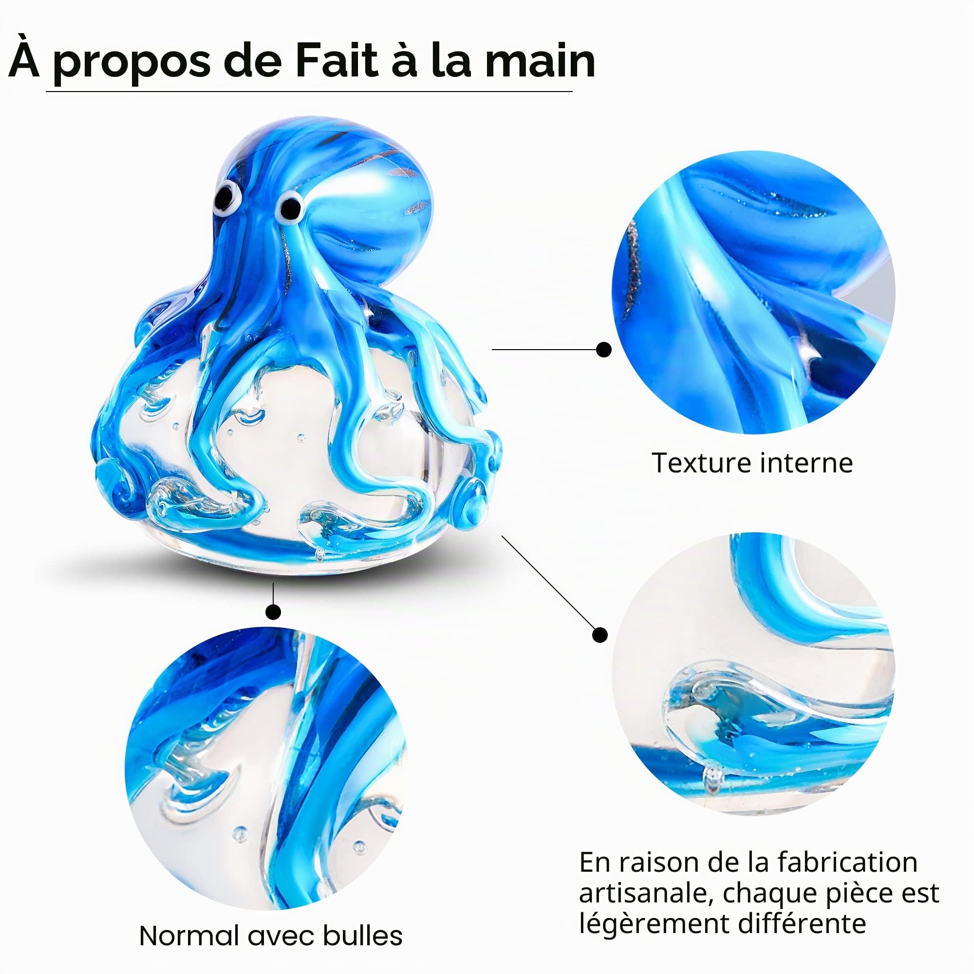 EUSTUMA Figurine Pieuvre en Verre soufflé à la Main, Ornement Marin pour Aquarium, Presse-Papier