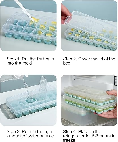 Miniatura 5 de Bandejas para cubitos de hielo, bandeja de hielo de silicona con tapa y contenedor de almacenamiento para congelador, seguro, saludable, de fácil