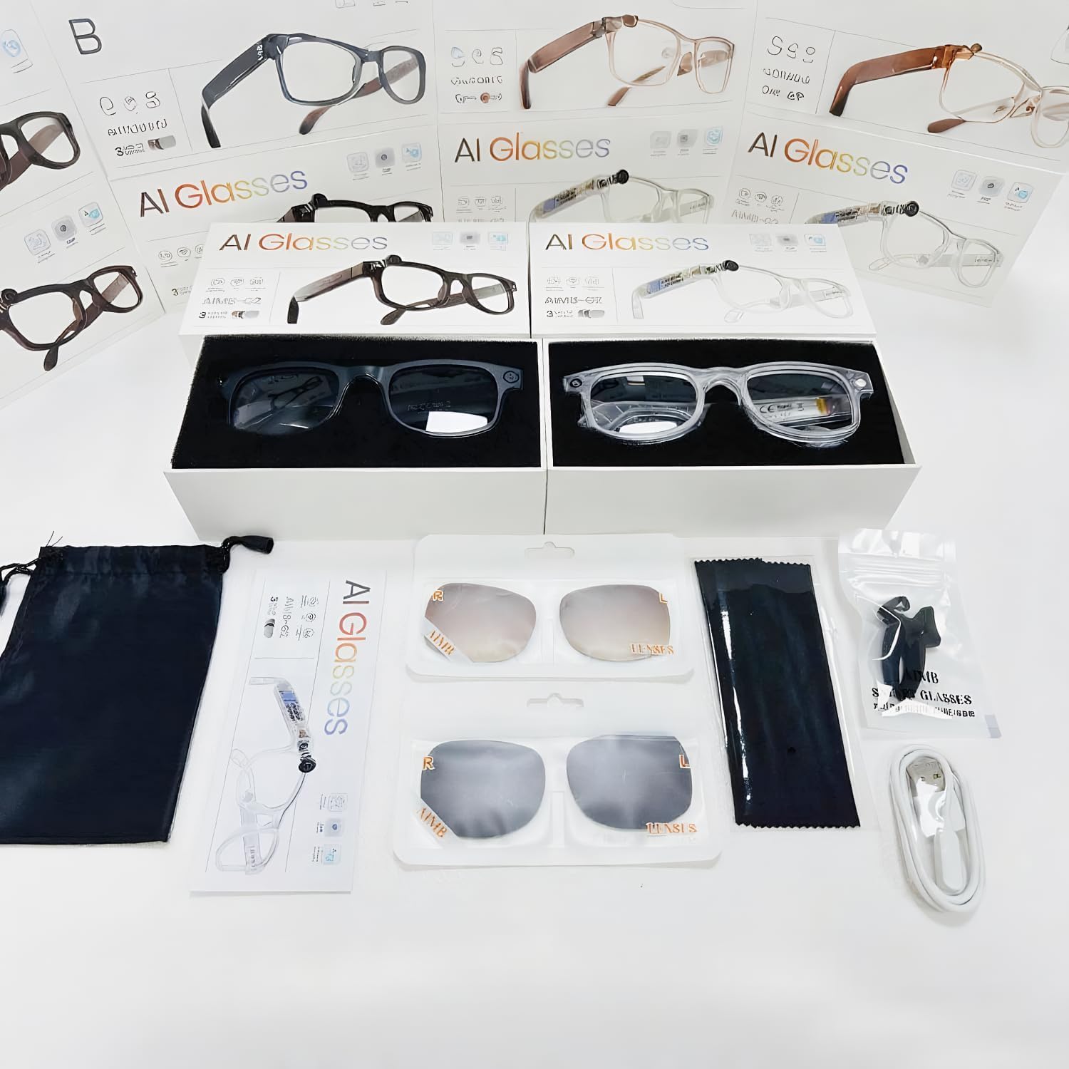 Smart AI Photo Glasses with 800W Pixels, AI Recognition, Translation, Meeting Recording, Music Calling, Photo and Video Capture