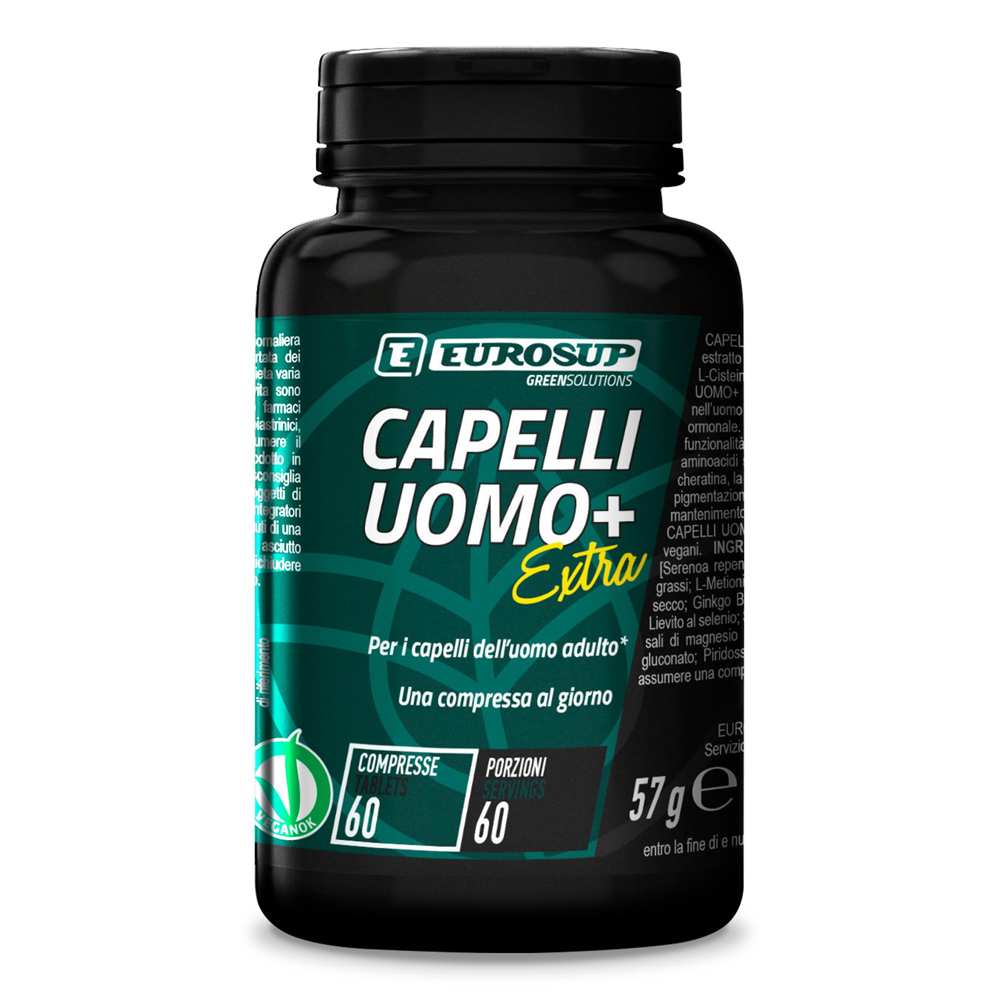 EUROSUP CAPELLI UOMO+ EXTRA - 60 compresse - Per i capelli dell'uomo adulto - Favorisce il benessere dei capelli - Vegan