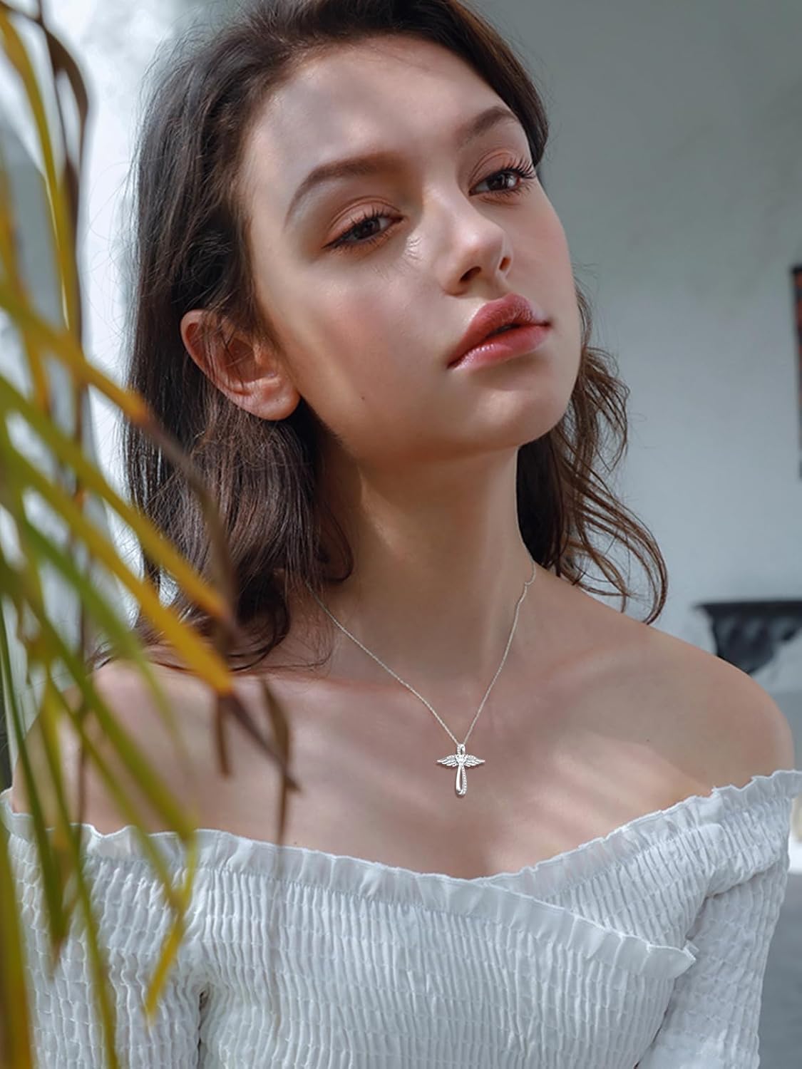 Moissanite Diamond Angel Wings Cross Necklace 14K Gold Plated 925 Sterling Silver Diamond Cross Pendant Necklaces for Women Birthday Christmas Valentines Day Gifts for Her Girlfriend Wife, 18+2 Inch - Image 4