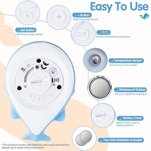 Miniatura 5 de Pircaath Termómetro de baño para bebé, termómetro de baño de ballena, seguridad para bebés, termómetro de bañera sin BPA, termómetro de agua de