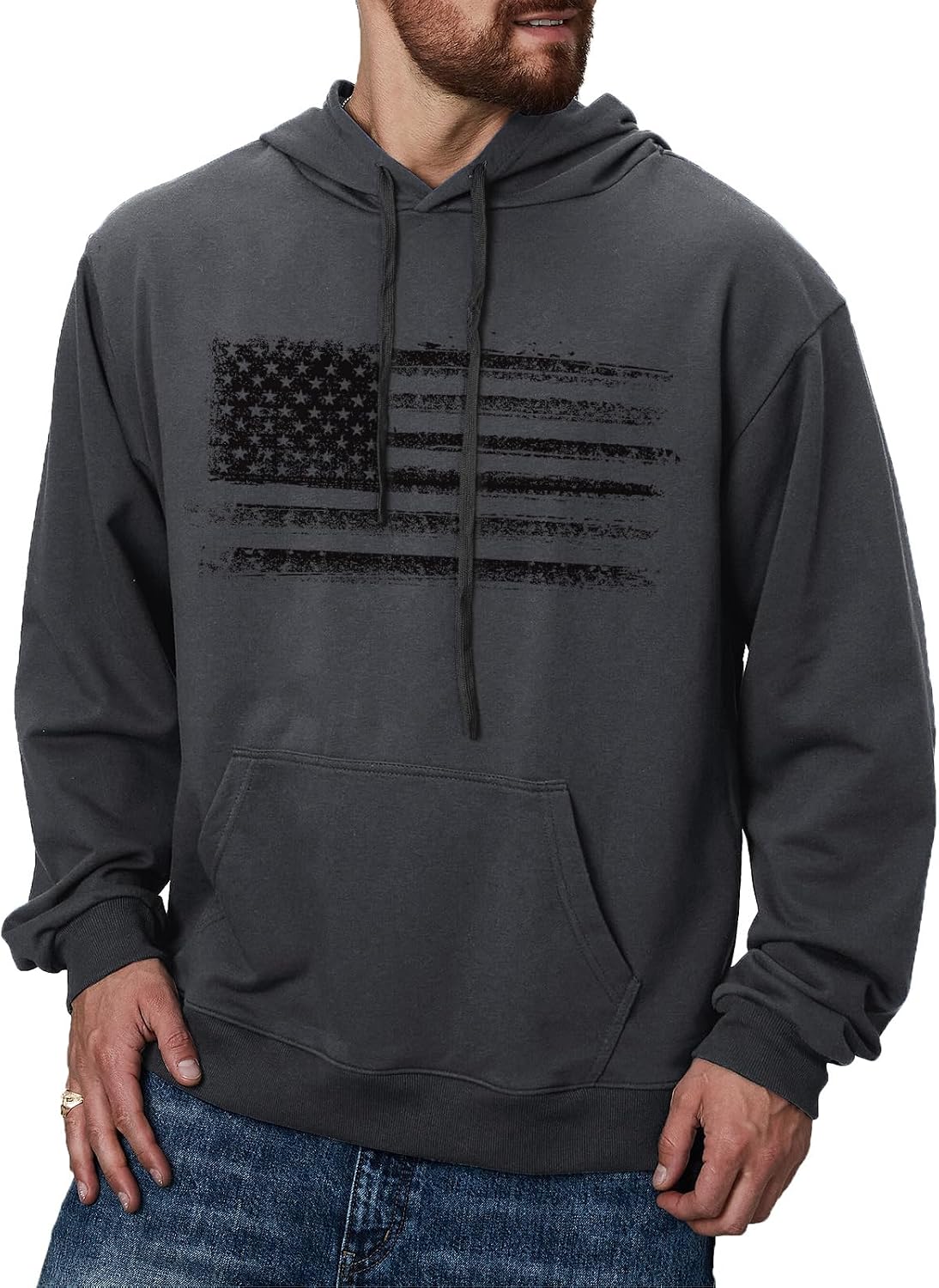 Men's Hoodies American Flag Print Sweatshirt Casual Drawstring Long Sleeve Hoodie Kanga Pocket Pullover