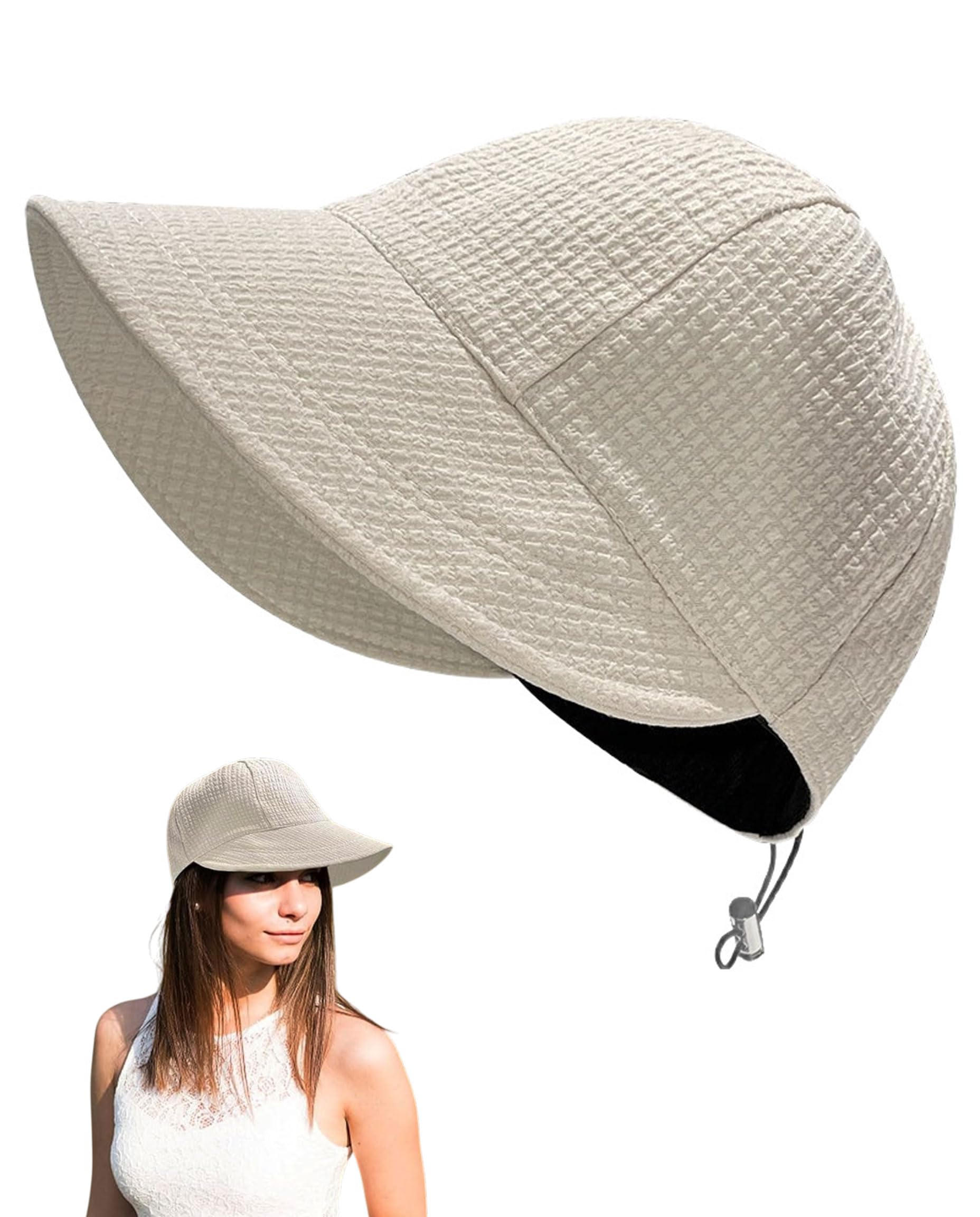 Polyester Sonnenhut Damen,Einstellbar 54-60cm,UV-Schutz,Weitkrempig,Faltbar,Leicht,Sommer Sonnenschutzmütze Für Strand,Reisen,Outdoor Aktivitäten