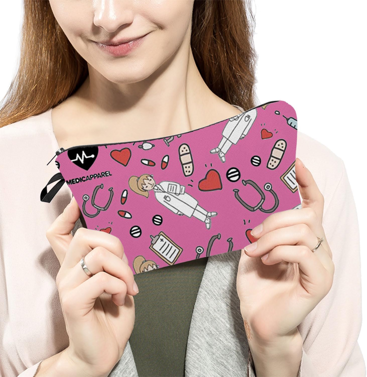 Pink Nurse Doctor Makeup Bag Cute Small Oragnizer Bag Travel Toiletry Zipper Pouch Graduation Present Pink Nurse Doctor Cosmetic Bag for Nurses Women Friends - Image 3