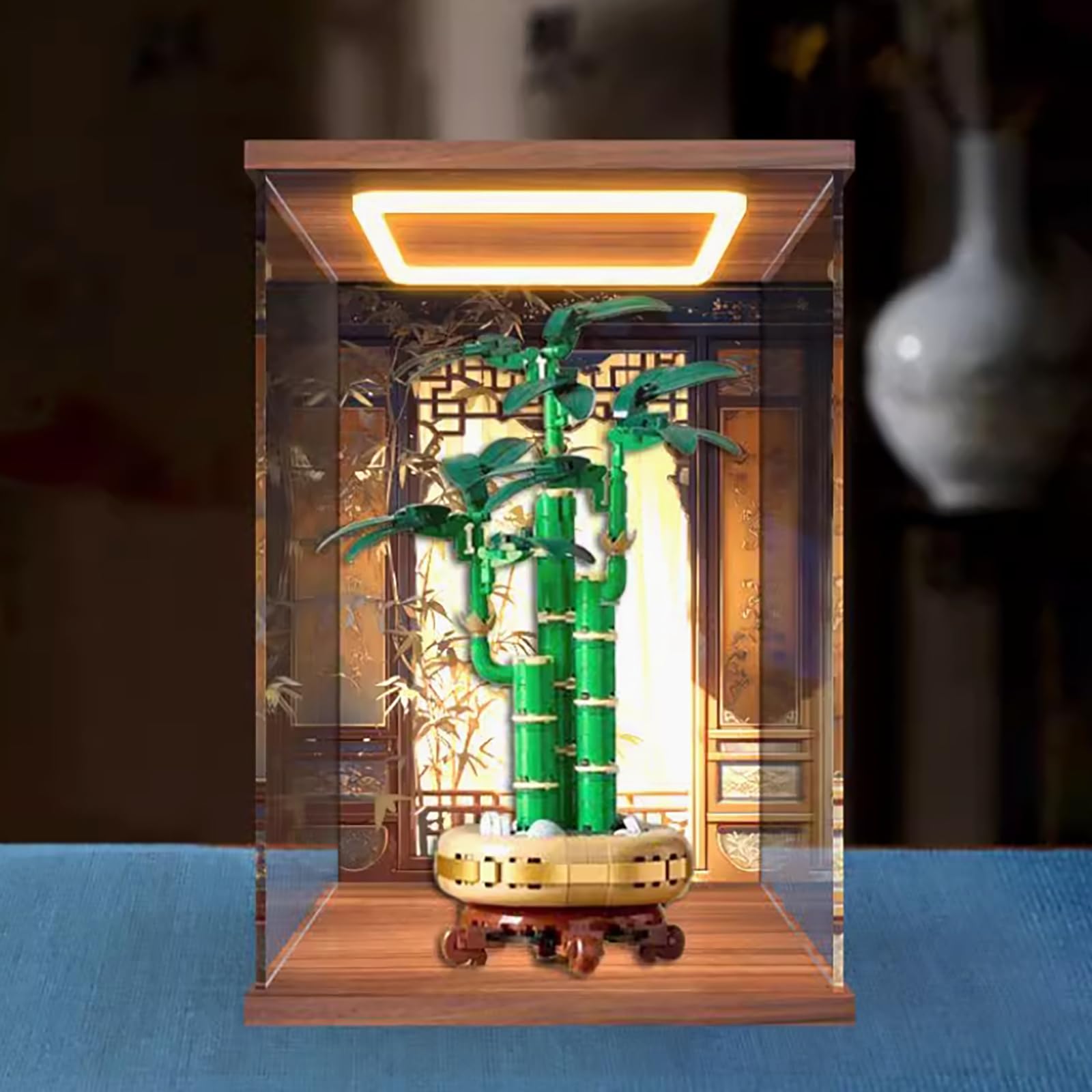 Acrylic Display Case for Lego 10344 Lucky Bamboo Model，Dustproof Box, Storage Box, Transparent Box, Display Box Compatible with Lego 10344(Only Case, No Model) (Painted +Reverse lamp)