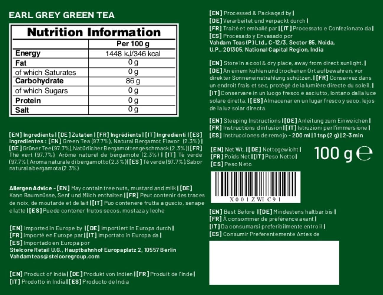 VAHDAM, Earl Grey Citrus Green Tea Loose Leaf (50+ Cups, 3.5 oz) Loose Leaf Earl Grey Green Tea With Pure Bergamot Oil | High Elevation Grown | Vacuum Sealed for Freshness - Image 2