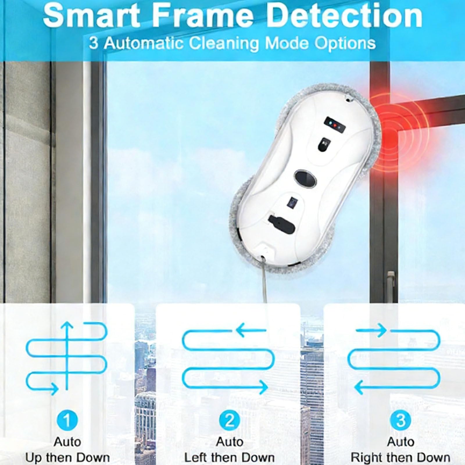 Robot eléctrico de limpieza de ventanas, limpiador de cristales con control remoto inteligente con spray de agua, alta succión, 3 modos de planificación de rutas para uso doméstico y hotelero