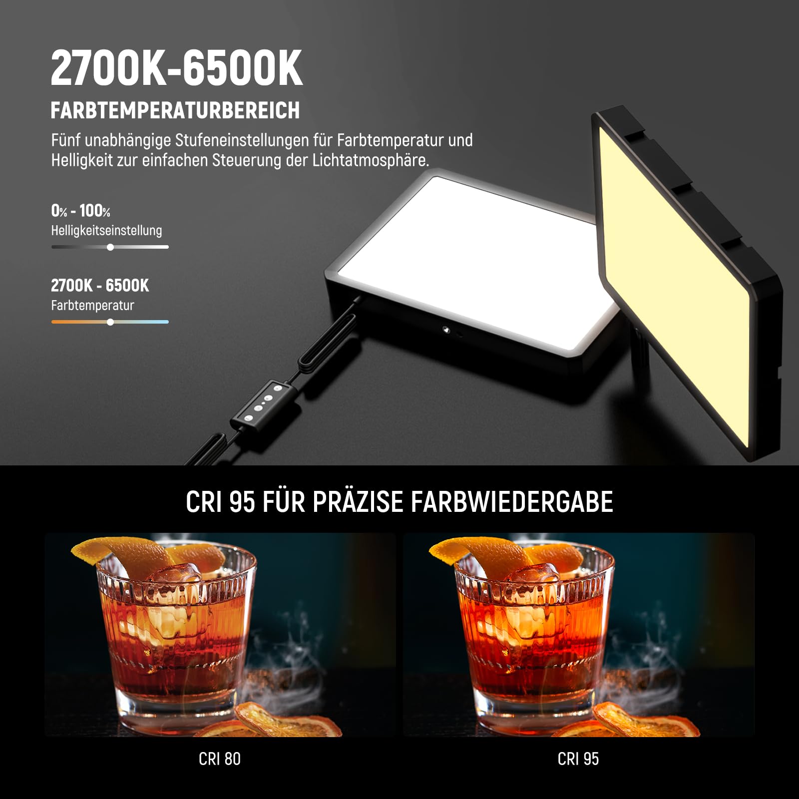 NEEWER Basics 2 STK. LED Panel Videolicht Set, Bi Farbe 2700-6500K Dimmbare Studiolicht mit 2,59'' Stativständern & 2 Handyhalterungen, 850lux für Fotografie Filmen Aufnahme Streaming, BP300