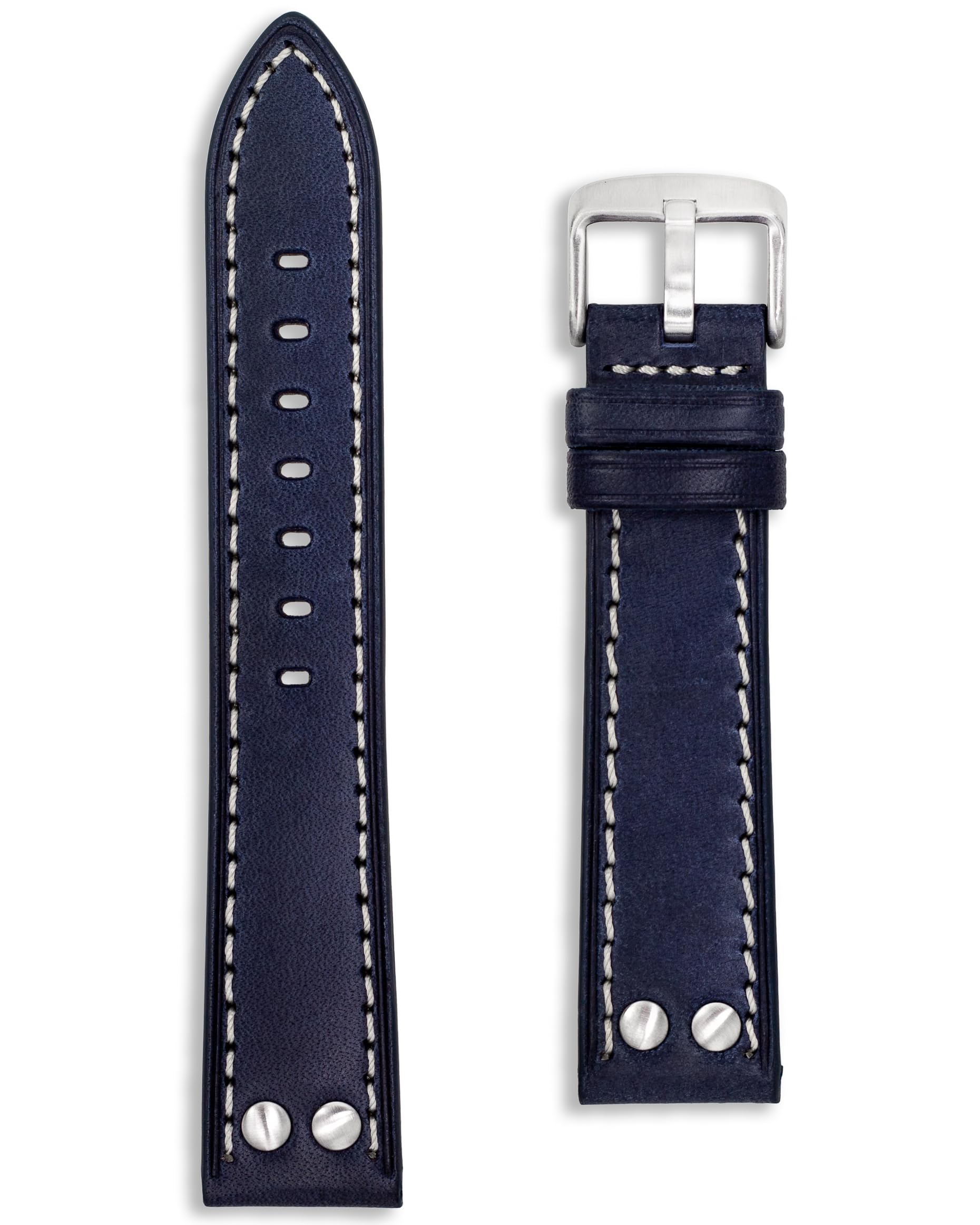 Buckle StitchAviator Style Leather Pilot Watch Strap Flieger Rivet Stud  Design Black Brown Tan 20mm 22mm