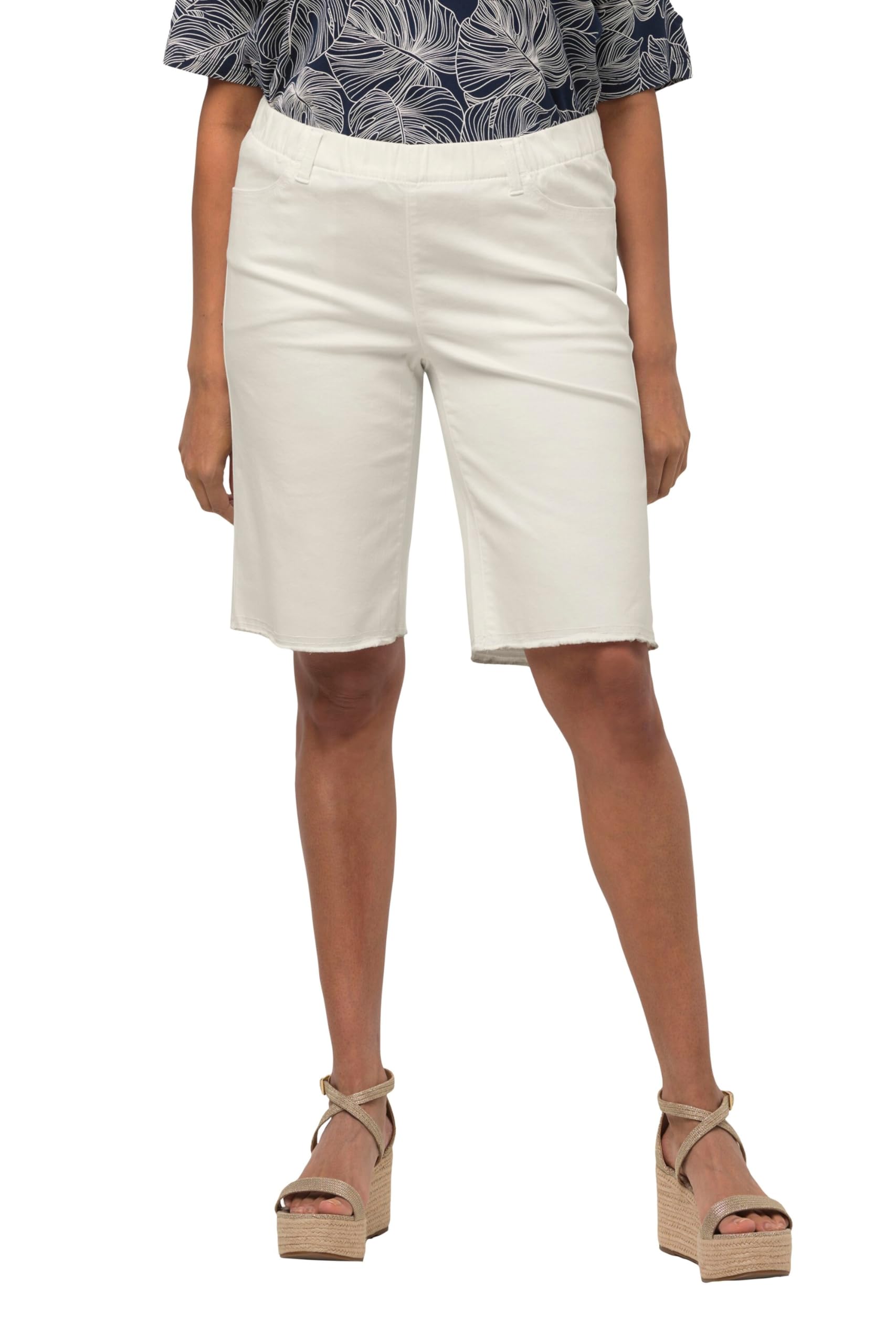 Ulla Popken Damen große Größen Übergrößen Plus Size Bermuda, Fransensaum, Elastikbund 818523