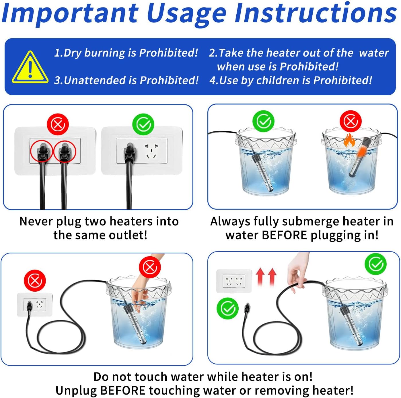 2000W Immersion Water Heater Electric, Portable Water Heater with Efficient Heating, Digital Thermometer & Auto Shut-Off, 304 Stainless Steel, Pool Heater and Bucket Heater for Home & Outdoor Use
