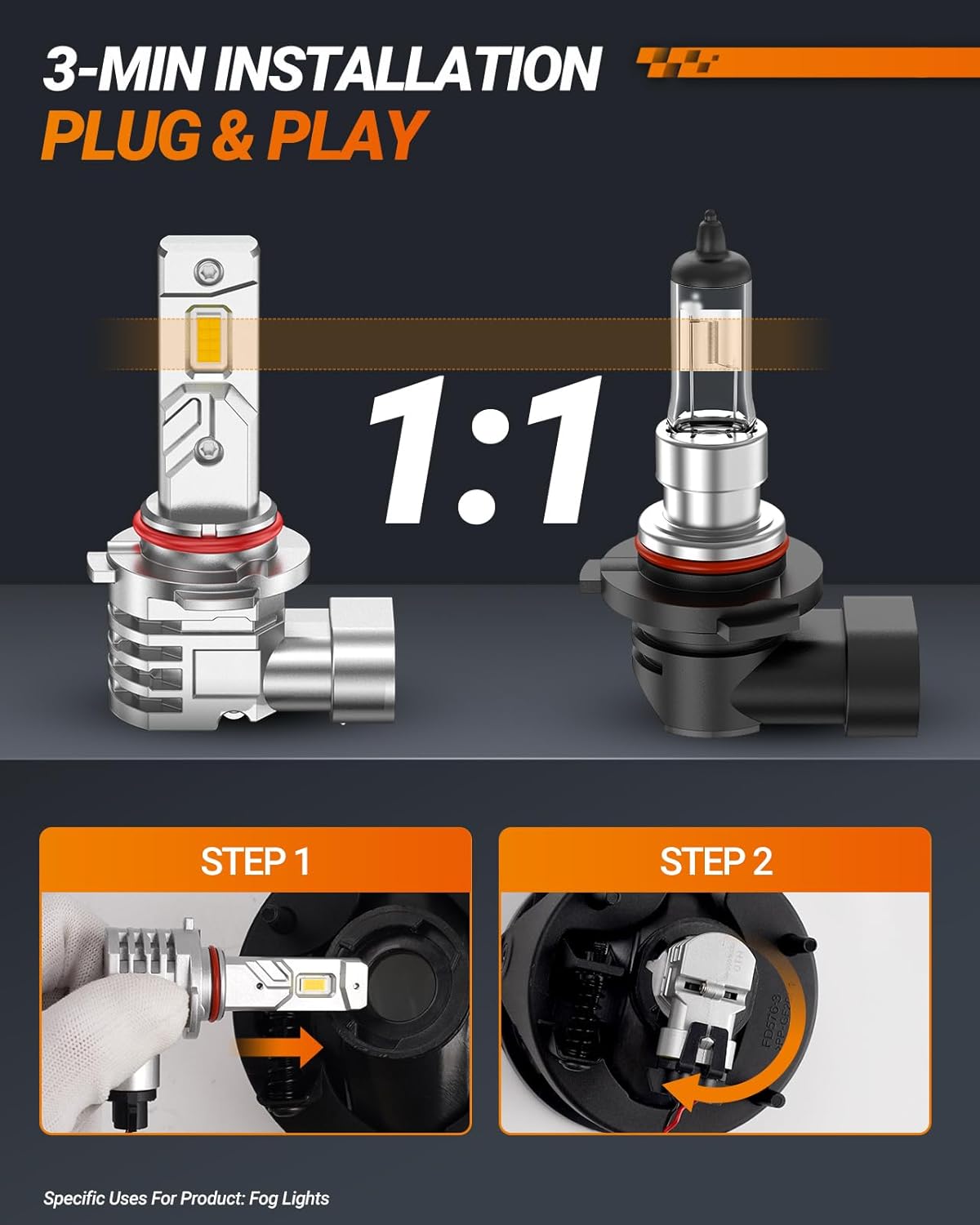SEALIGHT H10 Fog Light Bulbs Yellow, 16,000LM Brighter H10 LED Fog Lights 3500K Amber Yellow 9140 9145 Fog lights, Plug and Play