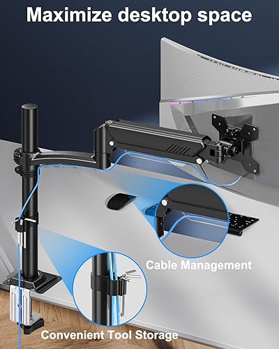 Miniatura 6 de Soporte para monitor individual con capacidad para un máximo de 22 libras, soporte de escritorio para monitor de 13-32 pulgadas, brazo para
