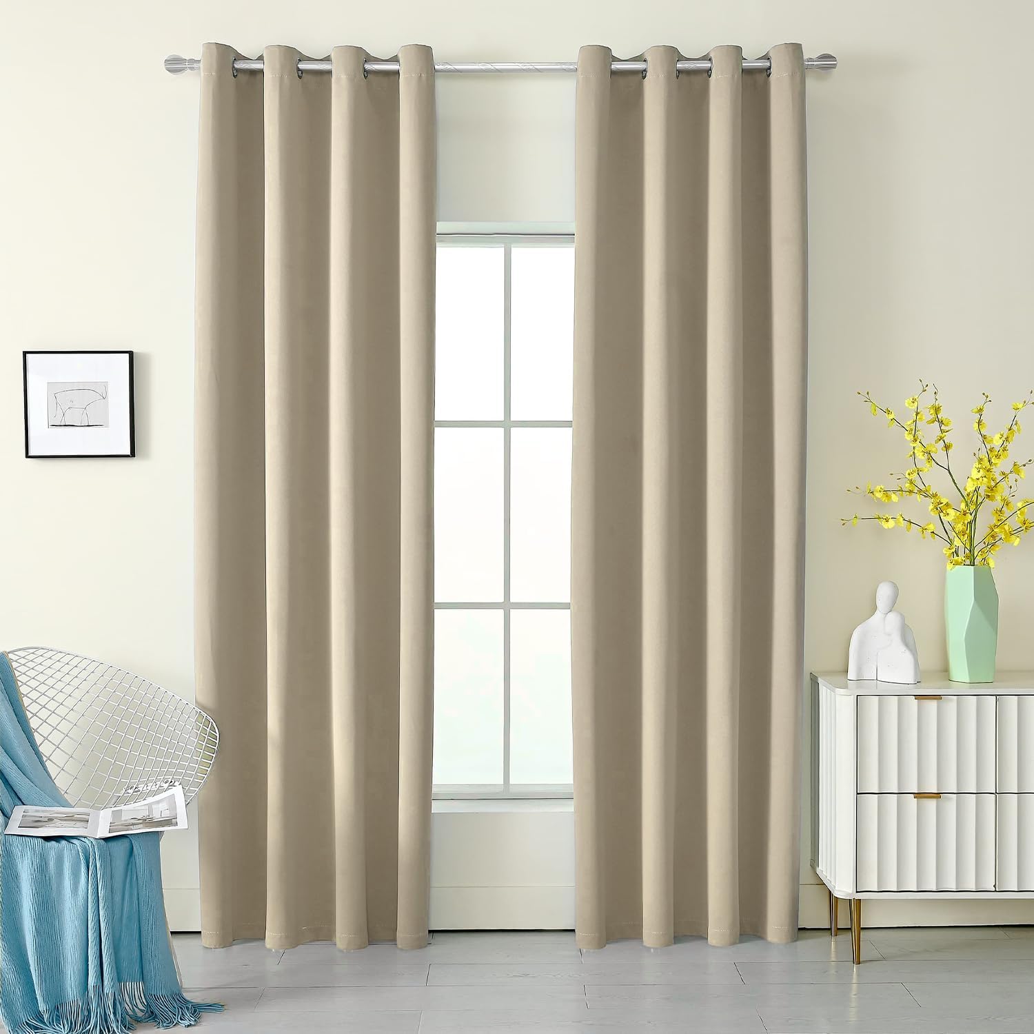 Khaki 101x53 inch (259x134cm) Blackout Curtains for Bedroom/Room Darking Drapes, Soundproof Thermal Grommet Window Curtains for Living Room Set of 2 Panels