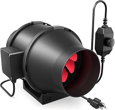 iPower Inline Duct Fan 4 Inch 200 CFM with Variable Speed Controller, Exhaust HVAC Blower for Grow Tent, Basement, Greenhouse, Attic, Black