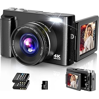 digital camera 4k uhd photo camera autofocus with 32g card 48mp vlogging camera with 180   flip screen and uv lens compact camera for teenagers beginners adults