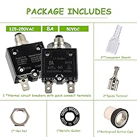 Vista 4 de Disyuntor de botón de reinicio manual 8A, 125/250 V CA, 50 V, CC, protector de sobrecarga térmica con terminales de conexión rápida y tapas de botón