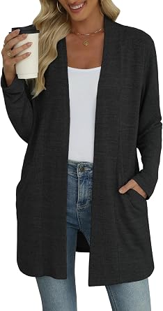 Womens Lightweight Cardigan Long Sleeve Sweater Open Front Casual Fall Cardigans with Pockets