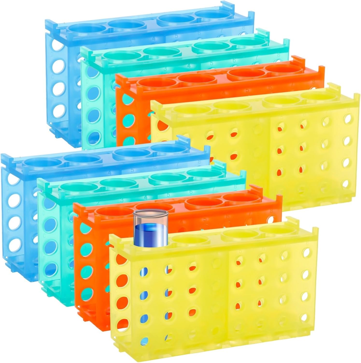 Set of 8 Test Tube Holders, 4-Way Interlocking Stands for Centrifuge Tubes of Different Sizes, Plastic Lab Racks