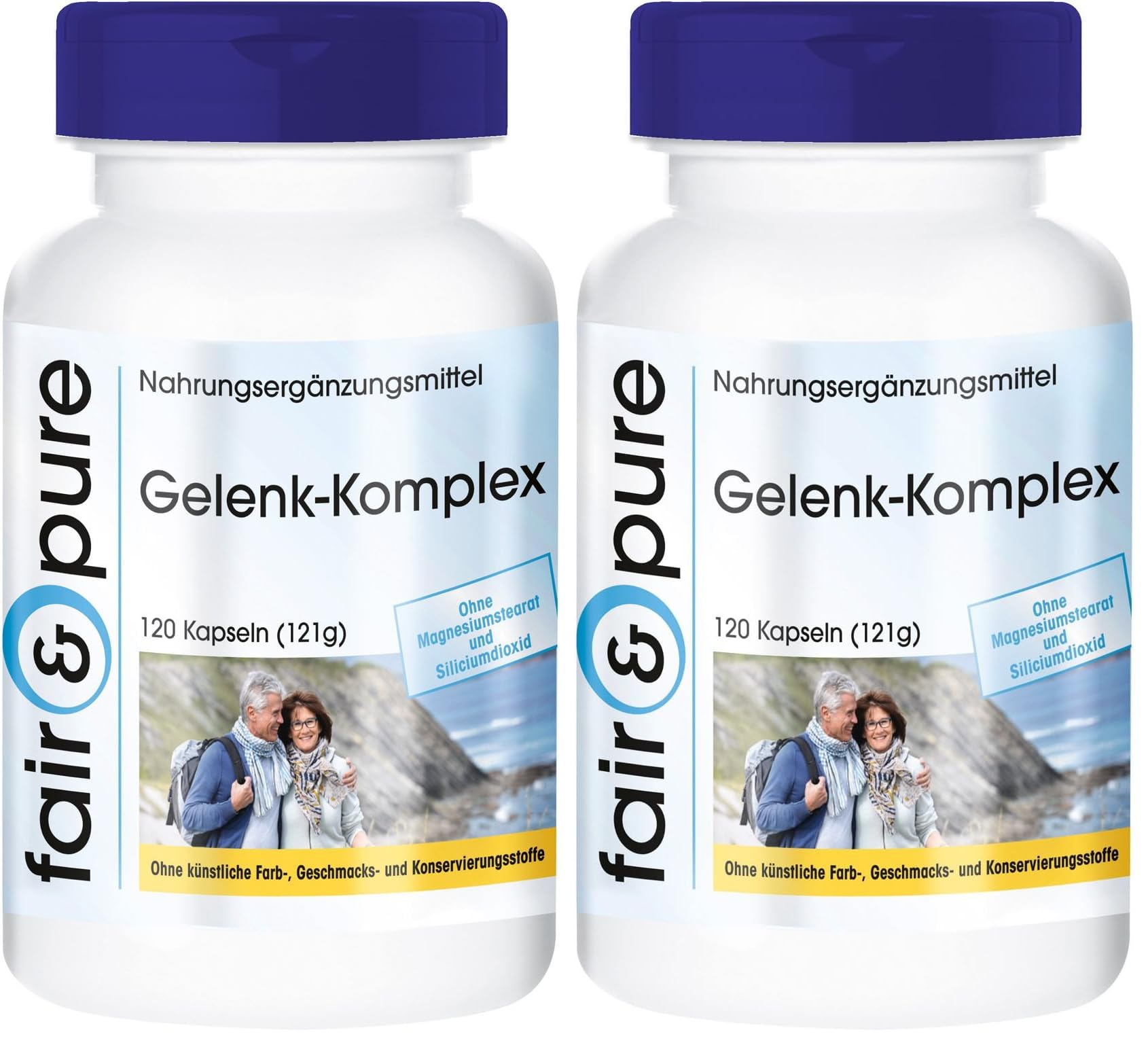 Fair & Pure Gelenk-Komplex, 120 Kapseln, mit Glucosamin, Chondroitin, MSM, Hyaluronsäure und Astaxanthin, Nahrungsergänzungsmittel ohne Magnesiumstearat, in Deutschland hergestellt (Packung mit 2)