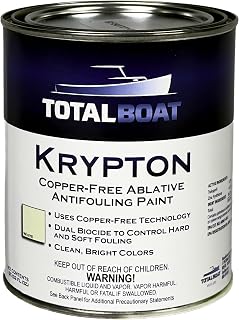 TotalBoat Krypton Copper-Free Antifouling Boat Bottom Paint - White Quart | Dual Biocide Ablative Marine Paint; Use on Aluminum, Fiberglass & Wood Hulls, Outdrives and Metals. Brush, Roll, or Spray