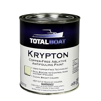 TotalBoat Krypton Copper Free Antifouling Marine Ablative Boat Bottom Paint | for Fiberglass, Wood, Aluminum & Steel Boats | Ideal for Outdrives & Trim Tabs White, Quart