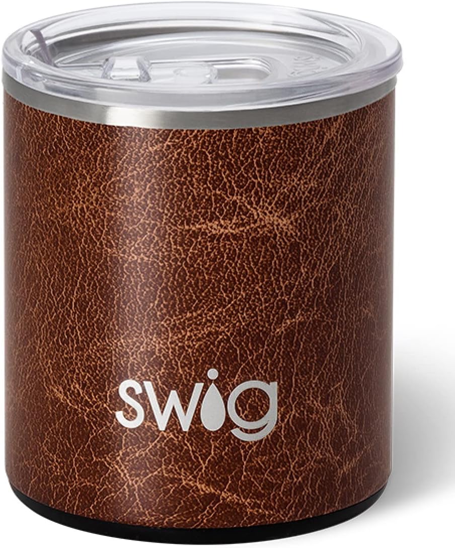 Swig Life 12oz Lowball Tumbler, Triple Insulated, Stainless Steel Tumbler with Lid, Dishwasher Safe, Double Wall, and Vacuum Sealed Travel Coffee Mug (Leather)