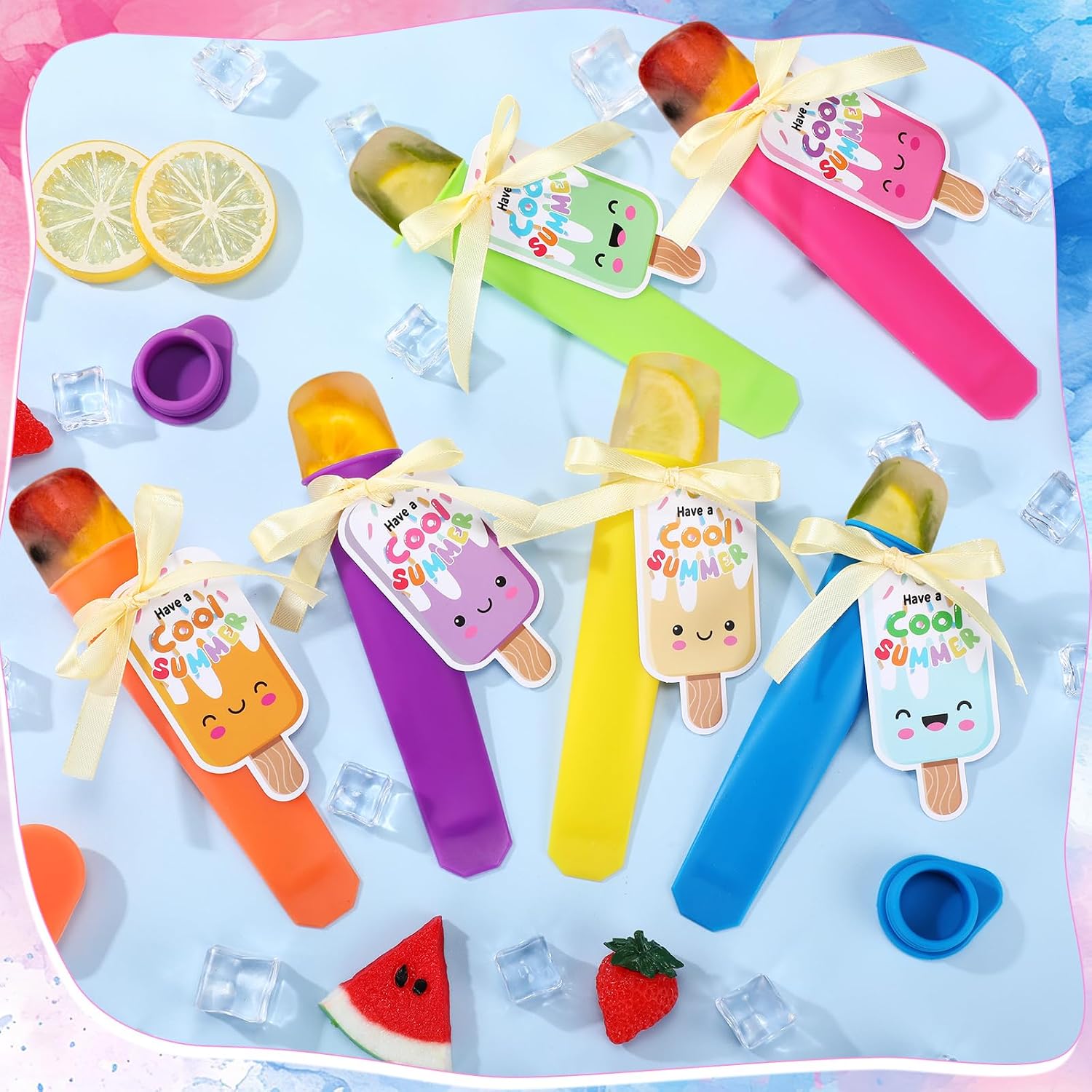 24 Pack Ice Cream Party Favors Silicone Ice Pop Molds Summer Party, Round